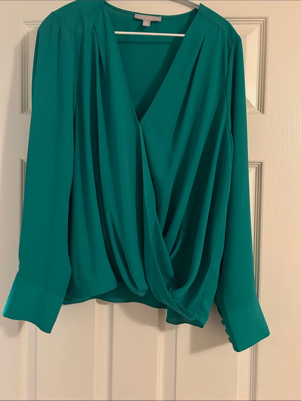 Chelsea 28 Drape Front Long Sleeve Top - green XXL